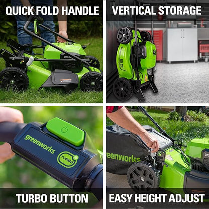 Greenworks 48V (2x24V) Lawn Mower Combo Kit with 20" Steel Deck, 12" String Trimmer, 320 CFM Blower, 10" Fan (500 CFM) – All-in-One Cordless Combo: Ideal for Home Yard Work & Indoor Cleaning