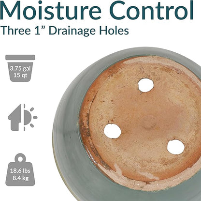 Sunnydaze Large Ceramic Plant Pot - Round Outdoor Glazed Ceramic Planter Pot with Drainage - Chalet - Seafoam - 14.5"