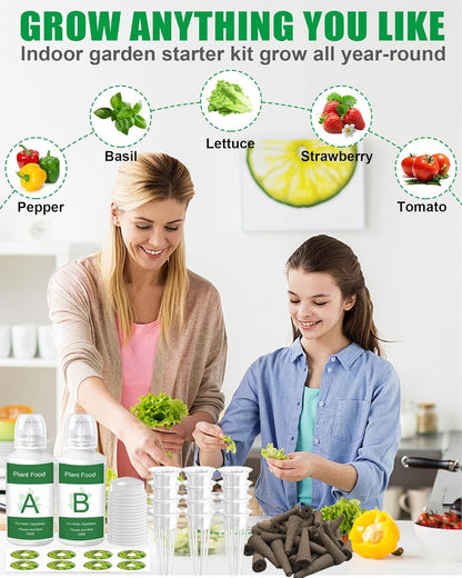 51Pcs Hydroponic Pods Kit：Supplies for Aerogarden Pods,12 Grow Sponges,12 Grow Baskets,12 Pod Labels,12 Grow Domes,with 200ml Plant Food Nutrient,1 Tweezers - Hydroponics Supplies for Most Brand