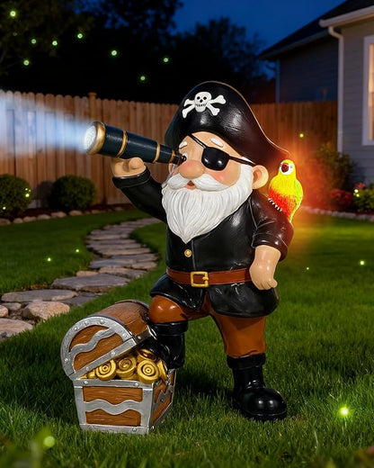 Solar Pirate Gnome Statue – Whimsical Outdoor Garden Decor for Yard, Patio, Lawn, Backyard – Ideal Gift for Women, Garden Lovers, Moms, Birthdays
