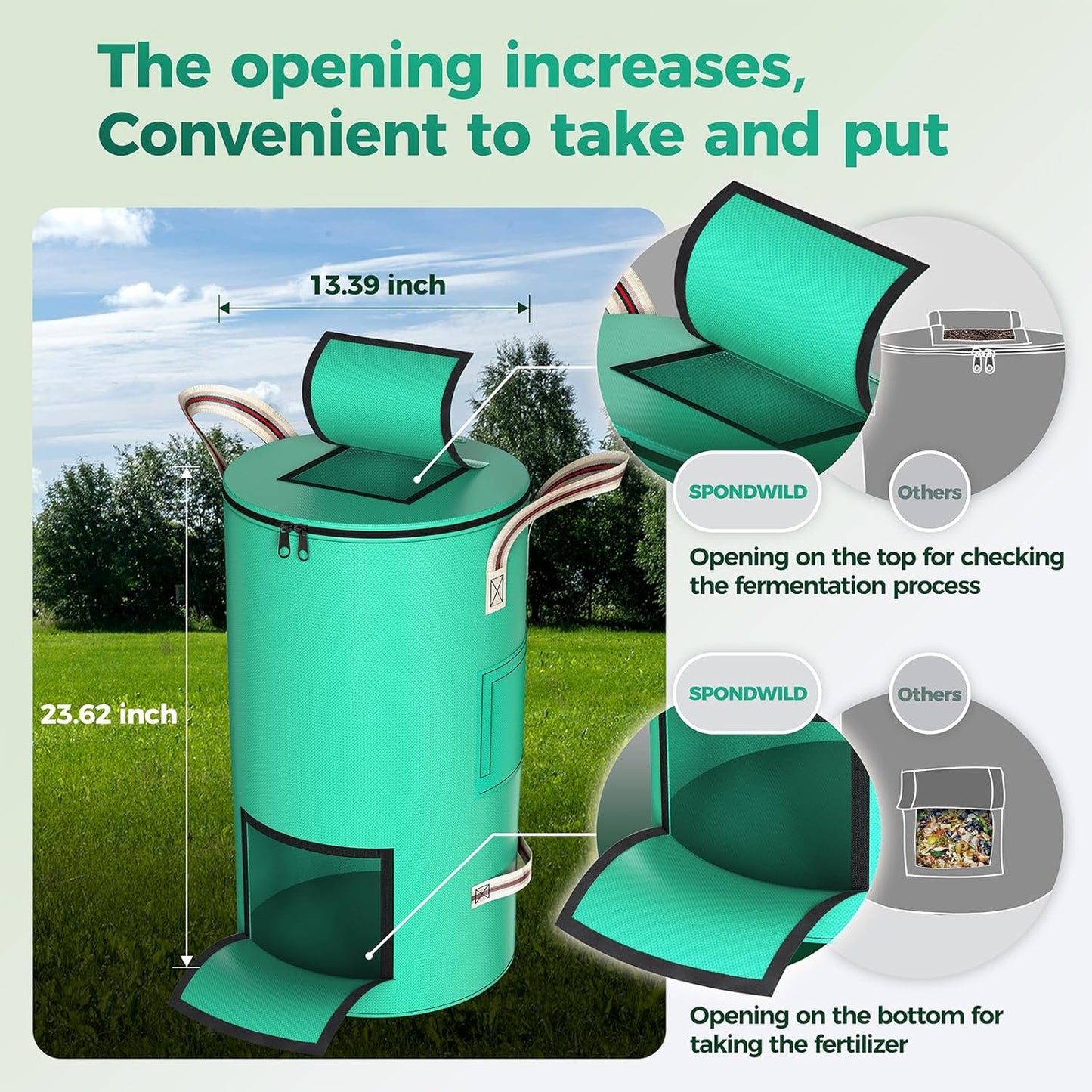 Reusable Garden Yard Waste Bag – 14 Gallon Breathable Thickened Reusable Lawn Bag, with 4 Handles for Easy Moving & Foldable Design, for Leaf & Miscellaneous Debris Collection(Green)