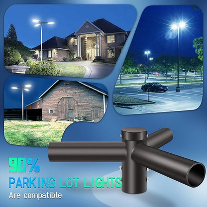 ledmo Triple Bracket Tenon Adaptor, 120° 2-3/8" Round Adjustable Slip Fitter Mount Pole Bracket, Heavy Duty 3 Outdoor Lights Mounting Spoke Arm for Parking Lot Street Light Floodlight