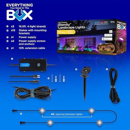 Enbrighten Vibe Eternity Garden Lights, 50ft, 12 RGBWIC LEDs, Waterproof, Uplights, Outdoor Landscape Lighting, Home Exterior Spotlight, Smart App, Works with Alexa, Google Home, 83790