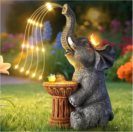 Garden Decor Watering Elephant Statues, Housewarming, Birthday Gifts for Women Mom Grandma, Garden Sculptures- Outdoor Statue Solar Lights Ornament for Yard Patio Balcony