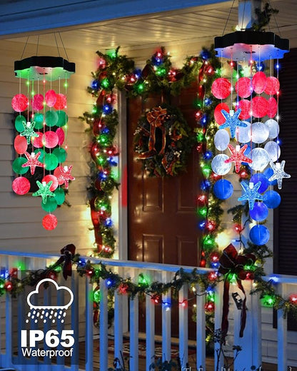 Toodour Solar Decorative Lights Outdoor, Red & Green Shells Light Gifts for Mom Grandma Women Wife Girls, Solar Wind Chimes Outside Decorative Mobile Lights for Holiday Garden Porch Yard Window Decor