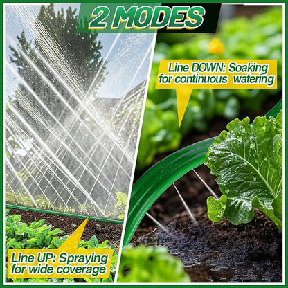 25ft Sprinkler Soaker Hose - Kink-free, Save Water, Flexible - Heavy Duty Three Tube Flat Watering Hose for Garden Yard Lawn Irrigation, With 10 Stakes