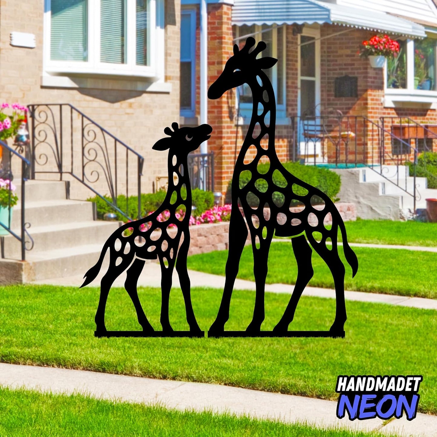 Personalized Giraffes Garden Stakes Combo 2 Set, Custom Metal Gardening Markers, Decorative Outdoor Yard Sign, Art Decor Gifts for Animal Lovers, Grandmother, Grandfather, Mom, Dad