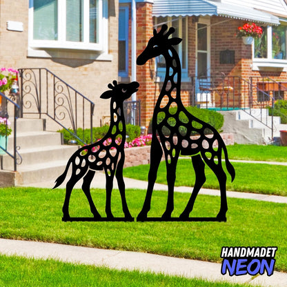 Personalized Giraffes Garden Stakes Combo 2 Set, Custom Metal Gardening Markers, Decorative Outdoor Yard Sign, Art Decor Gifts for Animal Lovers, Grandmother, Grandfather, Mom, Dad