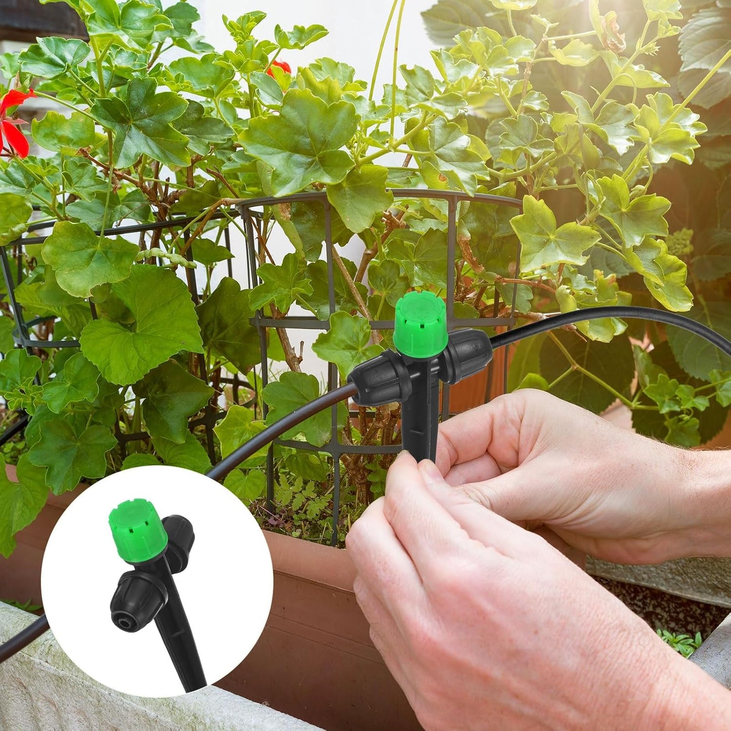 30-Pack Drip Irrigation Emitters Sprayers, Drippers on 5"/13mm Stake Adjustable 360 Degree Water Flow 8 Holes for 1/4" Drip Irrigation Tubing for Watering System [Dark Green, Drip]