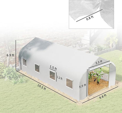 Outsunny 20' x 10' x 7' Outdoor Walk-in Greenhouse, Tunnel Green House with Roll-up Windows, Zippered Door, PE Cover, Heavy Duty Steel Frame, White