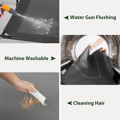 Cooling Elevated Dog Bed for Large Dogs – Waterproof Raised Dog Cot with Slope Headrest, Breathable Teslin Mesh, Durable & Portable Pet Bed for Indoor and Outdoor Use, Black