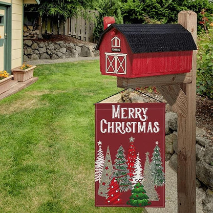 Christmas Trees Garden Flag, Merry Christmas Yard Flag Double Sided Weather Resistant Outside Decorative Flag for Patio Lawn Home Courtyard 12x18inch