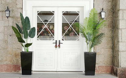 GarveeLife 30 in Tall Planters Set of 2, Outdoor＆Indoor Black Planter Pots, High Front Porch Planter Pots With Drainage Holes＆Water Level Monitor Movable Wheels ＆Inner Bucket, Automatic Watering,Black