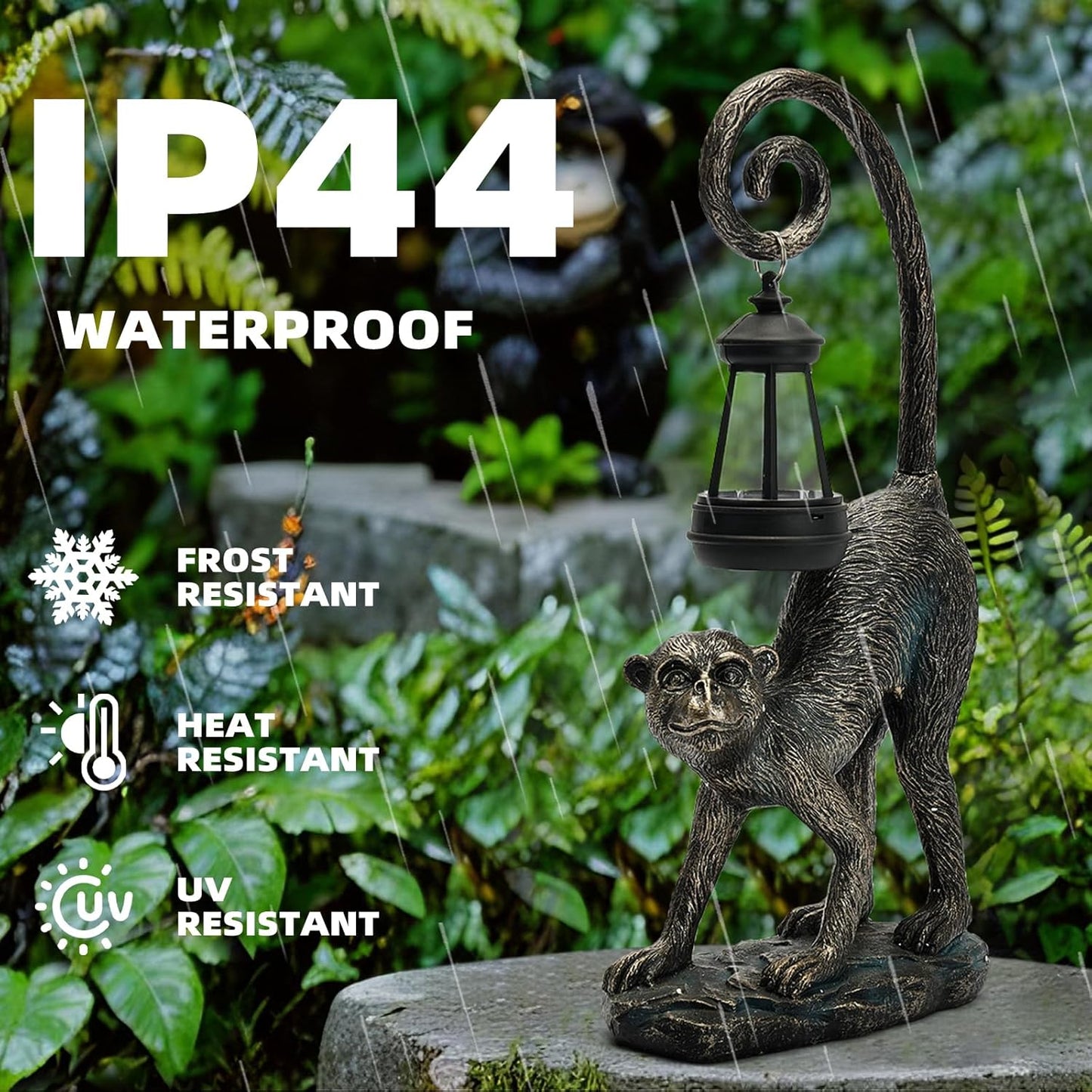 Solar Monkey Garden Decor Outdoor Statue - Monkey With LED Waterproof Sculptures Lights, Monkey Pond/Yard Statues Outside Decoration, Home, Lawn, Patio, Resin Animal Ornament, Women/Gardening Gift