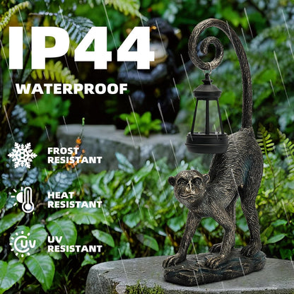 Solar Monkey Garden Decor Outdoor Statue - Monkey With LED Waterproof Sculptures Lights, Monkey Pond/Yard Statues Outside Decoration, Home, Lawn, Patio, Resin Animal Ornament, Women/Gardening Gift