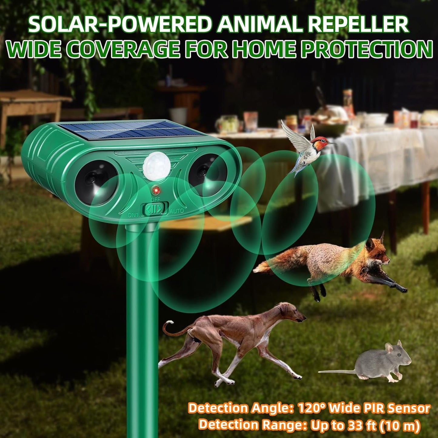 Solar Ultrasonic Animal Repellent Outdoor, Waterproof Cat Deterrent Outdoor Solar Animal Repeller Deer Repellent Device Keep Away Rabbits,Raccoons and Birds from Gardens, Farms (4)