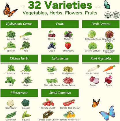 Lush&Dew Year-Round USDA Zone 5 Seed Bank, 32 Varieties Non-GMO Heirloom Seeds of Vegetables, Herbs, Gardening Gifts for Women Men, Emergency Survival Kit for Raised Garden Bed, Greenhouse