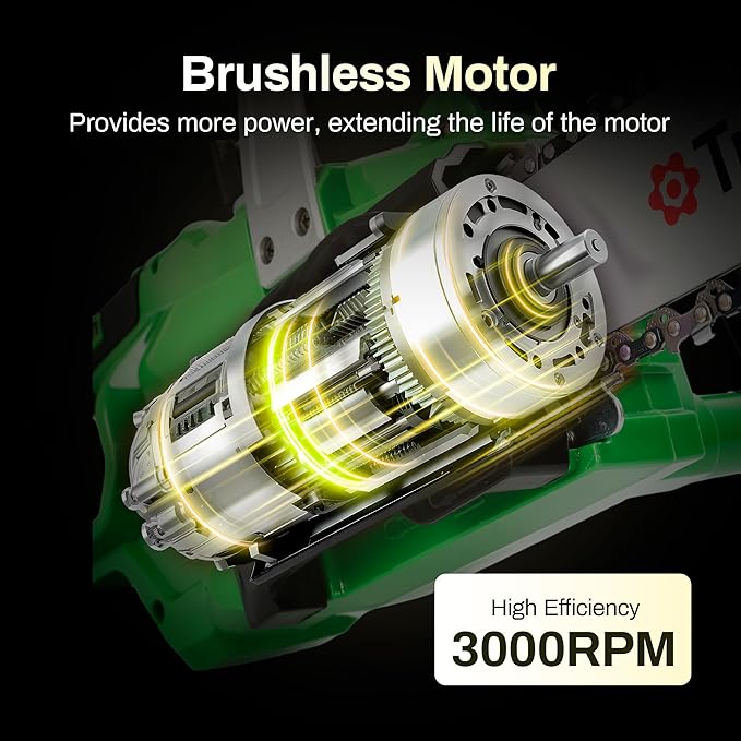 Cordless chainsaw 12 inch, 20V Electric chain saw with 3000RPM Brushless Motor | 4Ah Battery & Charger | Tool-free Tension | Auto Oiler, for Cutting Firewood, Tree Pruning, Trimming, Storm Cleanup