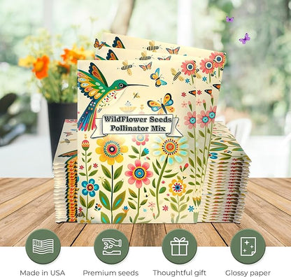 Pollinator Paradise Seed Mix (20 Packs) Seeds Packets for Humming Birds, Butterflies and Bees - Ideal for Wedding Party Favors Bridal Shower School Events Thank You Corporate Event Memorials