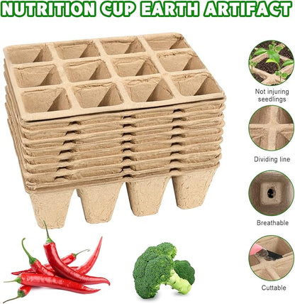 10 Packs Seedling Starter Trays, 120 Cells Biodegradable Seed Starter Plant Pots，Seed Germination Starter Tray Kit with 20 Labels, 2 Transplant Tools