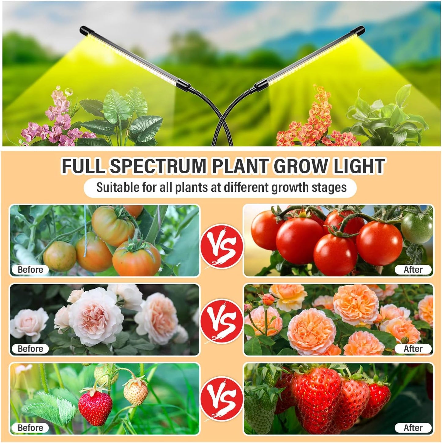 bseah Grow Light Plant Light Indoor Plants, Full Spectrum Clip Plant Growing Lamp, 10-Level Dimmable, On Off Timing 3 9 12Hrs (2 Pack)