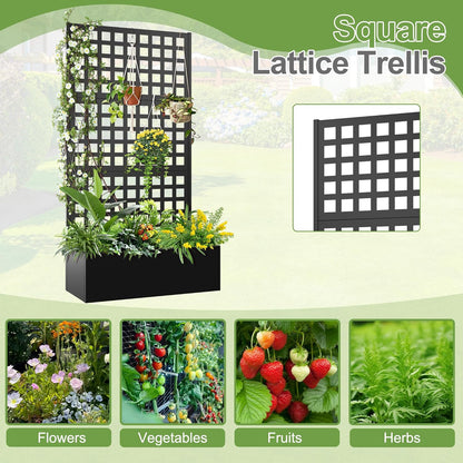 Metal Raised Garden Bed, Trellis Planters Bed with Drainage Holes for Climbing Plants, Vegetables Outdoor Privacy Screen with Planter Box 73"x35"x16", Black