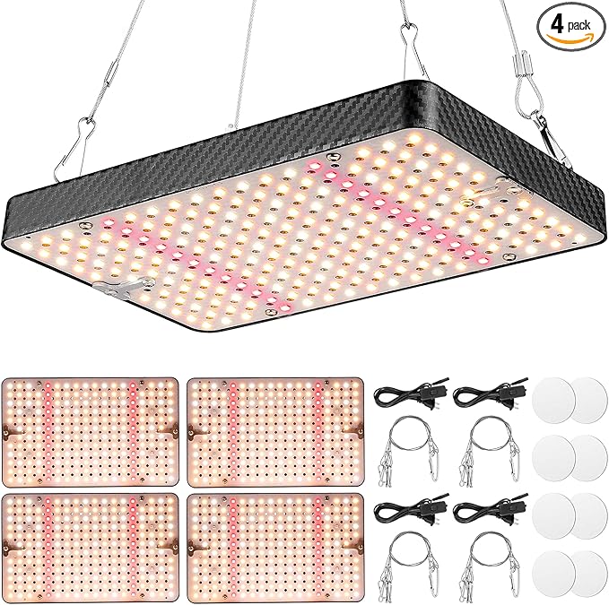 Grow Lights (4 Pack), Hanging Grow Lights for Indoor Plants, 200W UV-IR Full Spectrum Led Grow Light for Seedling Veg and Bloom