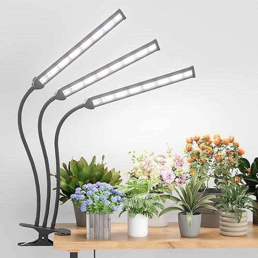 GooingTop Grow Light LED Gooseneck Lamp,Triple-Head Full Spectrum 222 LED Plant Lamp with Red Blue Light Clip-on Desk for Indoor Plants Growing,Diming & Auto Timer
