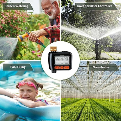 Sprinkler Timer, Programmable Hose Timers for Watering with Brass Swivel, Digital Irrigation Controller System with Rain Delay/Manual Mode/Automatic Watering for Gardens, Lawns, and Hose Systems