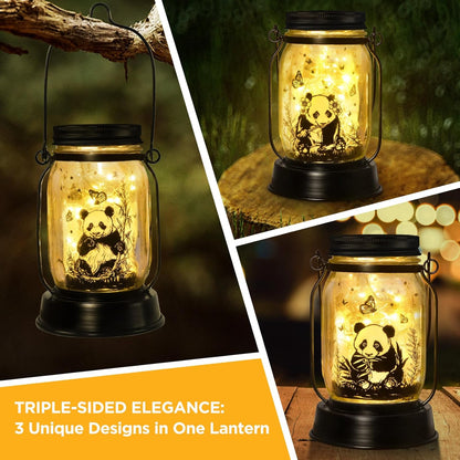 kyoryuger Panda Gifts for Women/Men/Kids Panda Solar Lanterns Mom Grandma Birthday Present Lantern Memorial Lights Solar Garden Decoration Outside for Yard, Patio,Backyard,Porch Torches