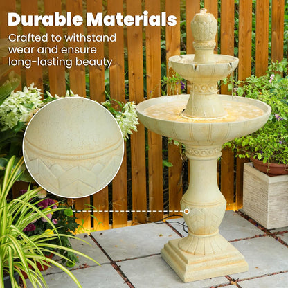 3-Tier Outdoor Water Fountain with LED Lights, 45.5" Italian Resin Garden Fountain for Patio, Yard, and Porch – Weather-Resistant Cascading Waterfall Feature with Quiet Pump, Elegant Backyard Décor