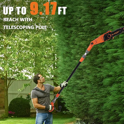 8-Inch Corded Electric Pole Saw 8-Amp Telescoping Power Pole Saw Auto Oiling Multi-Angle Pole Chainsaw for Tree Trimming Courtyard Household