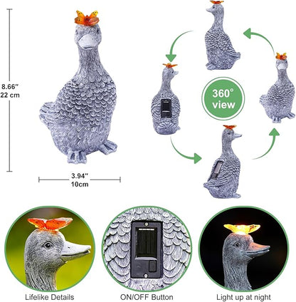 Solar Garden Statue Goose Figurine – Outdoor Decoration with Butterfly for Garden Yard Lawn Home Decor Outside : Unique Gifts for Mom Grandma