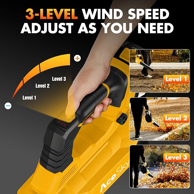 Leaf Blower Cordless - 2025 Update 150000RPM & 3 Speed Levels Electric Leaf Blower with 2 x 4.0Ah Battery and Charger, Extension Tube Blower for Lawn Care, Yard, Garage, Blowing Leaves, Dust or Snow