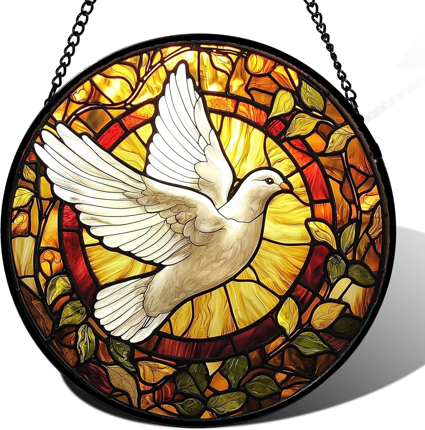 Stained Glass Window Hanging, Flying White Dove Sun Catchers Diamond Glass Panel Hangings Cute Birds Suncatcher Decor for Birthday for Women, Men, Wife, Aunt, and Mom 14.9 in