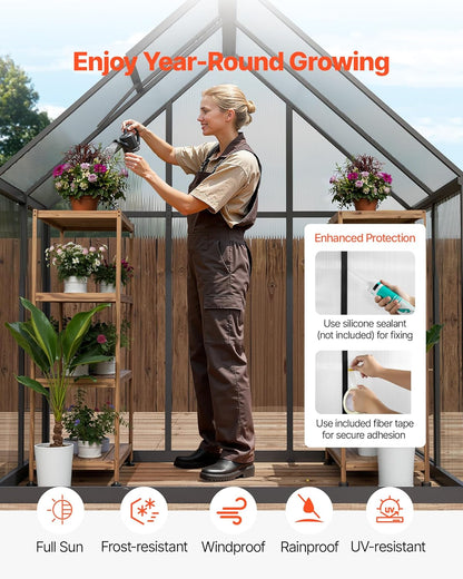 VEVOR 6 x 4 FT Polycarbonate Greenhouse, Heavy Duty Outdoor Green House with Adjustable Vent & Push-Pull Lockable Door, Quick Setup, Aluminum Frame Walk-in Greenhouse Sunroom for Outside Garden Lawn