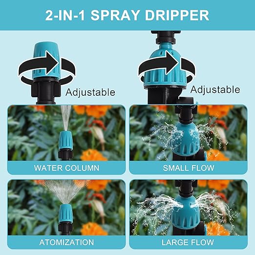 Drip Irrigation System, Fast Connect Automatic Watering Kit with 12mm & 6mm Tubing, DIY Adjustable Garden Irrigation for Greenhouse, Flower Beds, Patio & Lawns (98 Feets)
