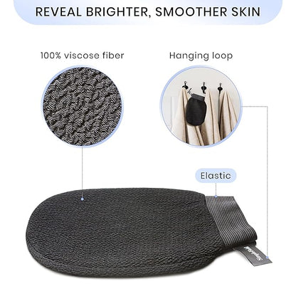 Korean Exfoliating Mitt for Remove Dead Skin. 2 Pack 100% Viscose Kessa Deep Exfoliating Gloves for Body Scrub, Keratosis Pilaris and Self Tanning Removal. Easily Smooth Skin Surface.