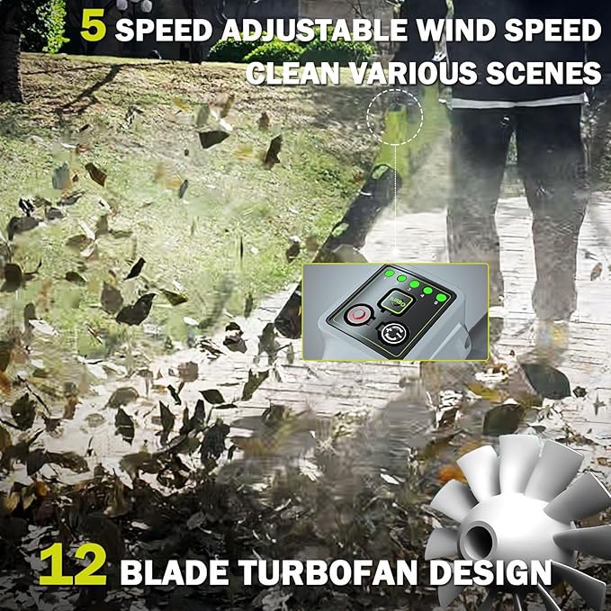 Leaf Blower Cordless,680CFM Electric Blower with 2 x 21V 6.0Ah Battery and Charger, 5-Variable Speed & Turbo Mode, Blowers for Lawn Care