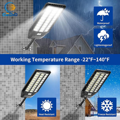 CEDIO Outdoor Solar Street Lights, Solar Lights IP66 Waterproof LED Street Light Dusk to Dawn, Flood Light with Motion Sensor for Yard (8500W-1PACK)
