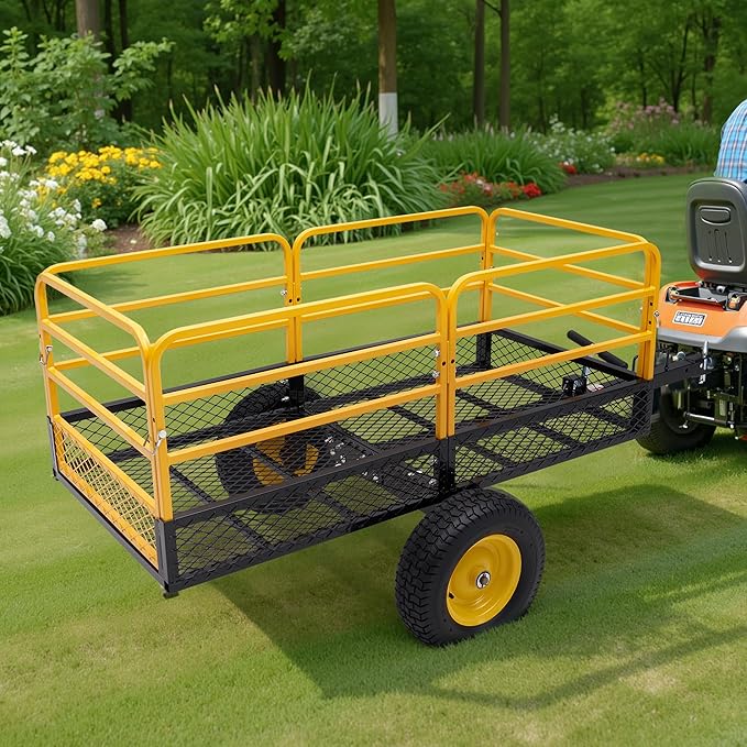 Jocisland Heavy Duty Garden Utility Trailer, 1500 Lbs 20 Cu.Ft ATV UTV Trailer Tow Behind Dump Cart with Removable Sides and Convenient Handle, Yard Lawn Mower Cart for Tractor