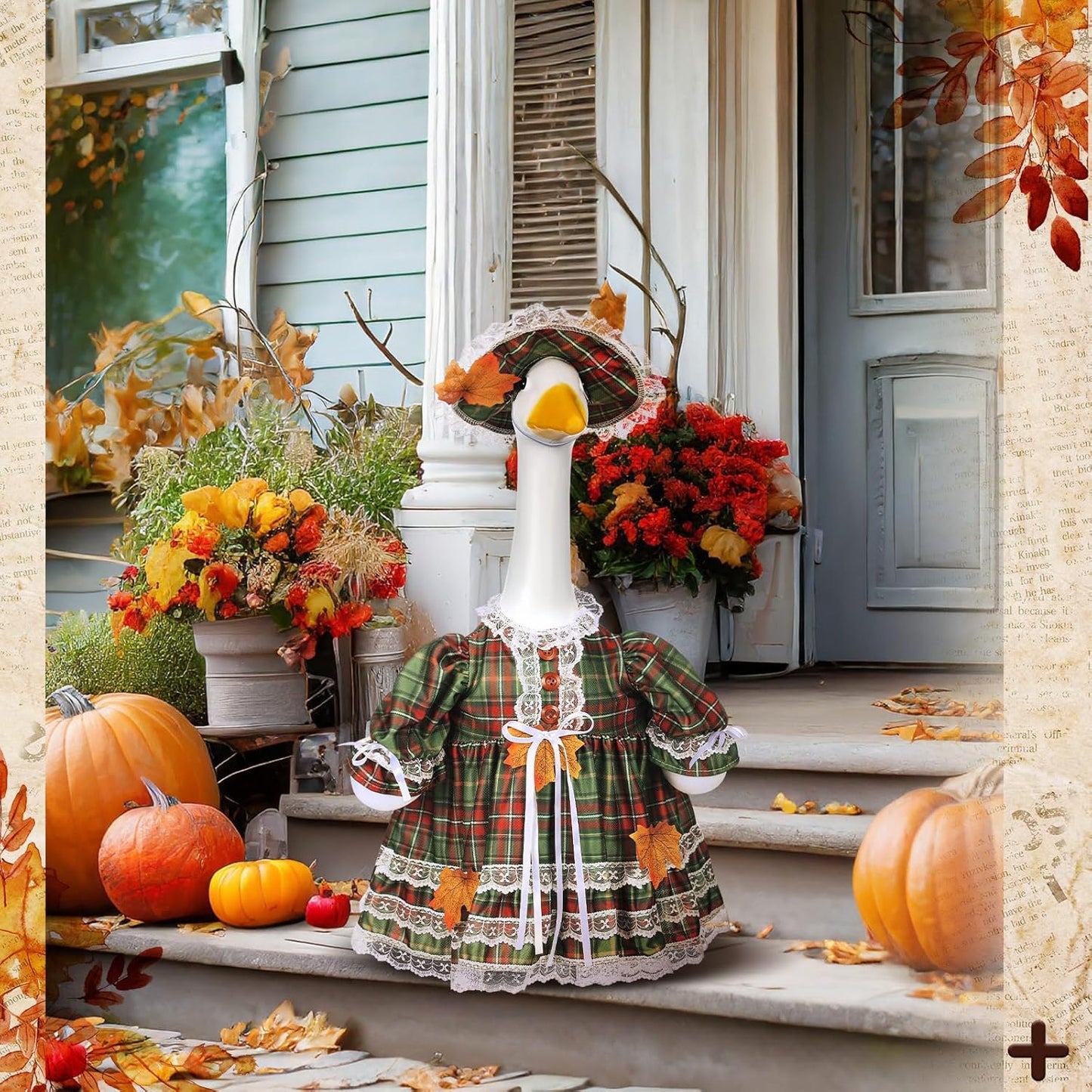 Suzile Fall Porch Goose Outfit Thanksgiving Geese Clothes for 23" High Cement or Plastic Goose Costume Plaid Dresses for Yard Lawn Outdoor Garden Patio Statue Autumn Xmas Holiday Decor