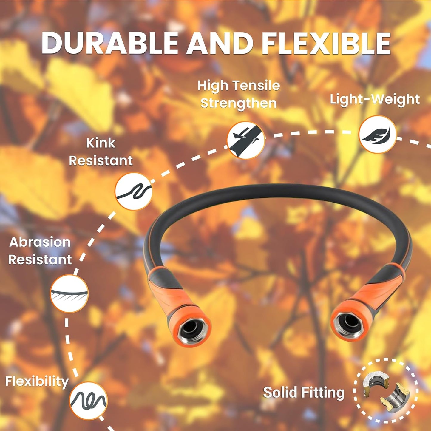 Giraffe Tools Short Leader Hose 3ft x 5/8", Heavy Duty Garden Water Hose, Flexible & Lightweight Hybrid Hose with Swivel Handle, Male to Female Fittings