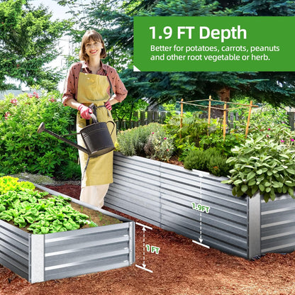 Ohuhu Metal Raised Garden Beds for Vegetables, 6x3x1.9 FT Heightened Extra-Large Reinforced Galvanized Steel Raised Boxes, Heavy Duty Outdoor Planter Box for Seedling Growing Flowers Herbs Succulent