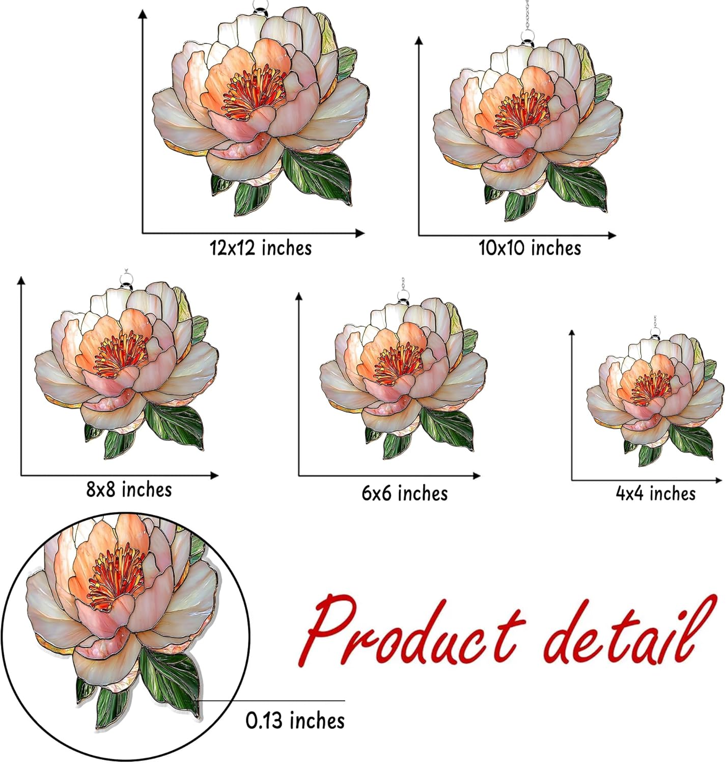 Peony November Birth Flower Acrylic Suncatcher Stained Glass Effect Window Car Hanging Christmas Ornament Indoor Outdoor Decor Garden Sun Catcher for Flower Lover for Women Mom Grandma