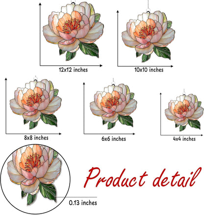 Peony November Birth Flower Acrylic Suncatcher Stained Glass Effect Window Car Hanging Christmas Ornament Indoor Outdoor Decor Garden Sun Catcher for Flower Lover for Women Mom Grandma