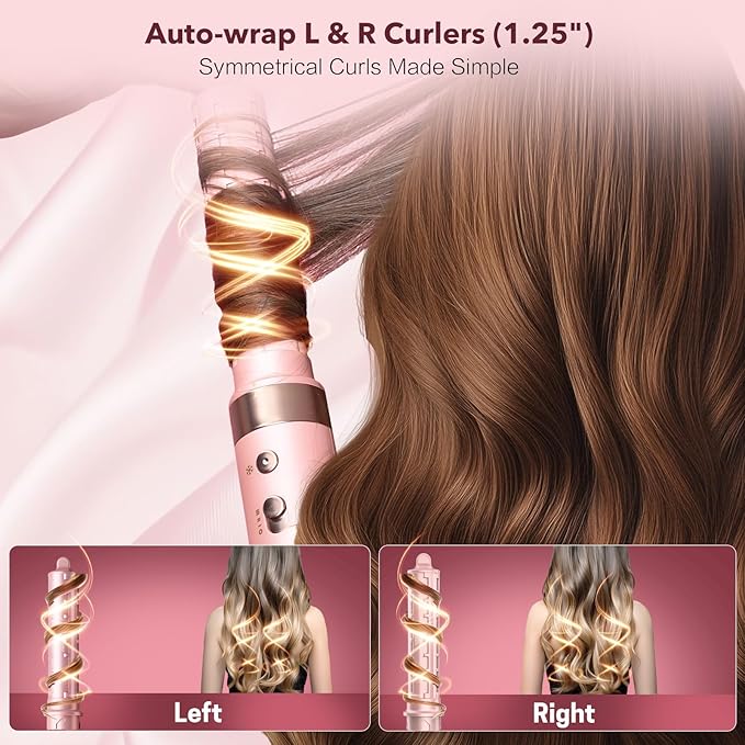 StyleVibe 8-in-1 Air Styler, Hair Dryer & Blow Dryer Brush with Auto Wrap Curl L/R, Fast Drying, Smooth Blowouts, Root-Lift Volume, No Heat Damage Frizz-Free Thermal Brush with Travel Bag