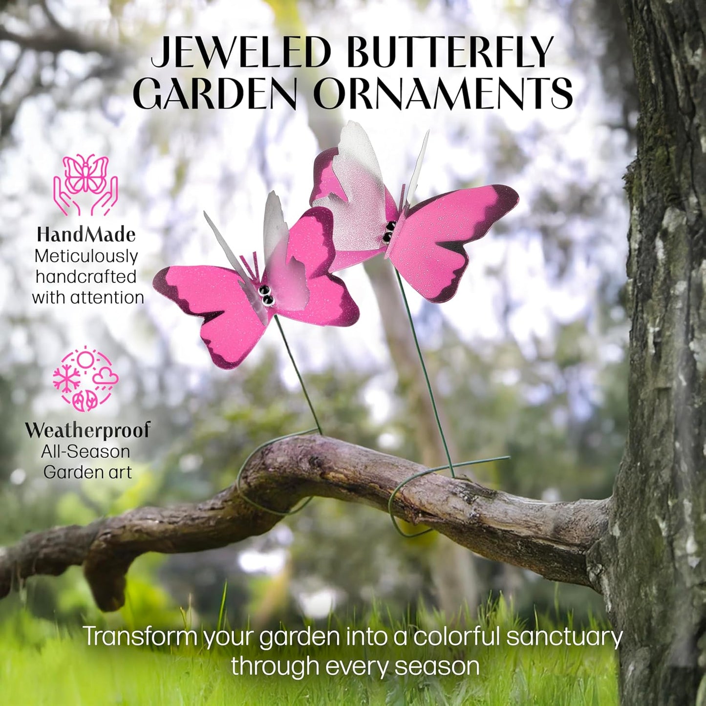 Handmade Butterfly Garden Stakes – Set of 7 Lilac Pink Decorative Butterflies Idea for Garden & Nature Lovers – Outdoor & Indoor Garden Decor – Air Aquarium Handmade by Kushner