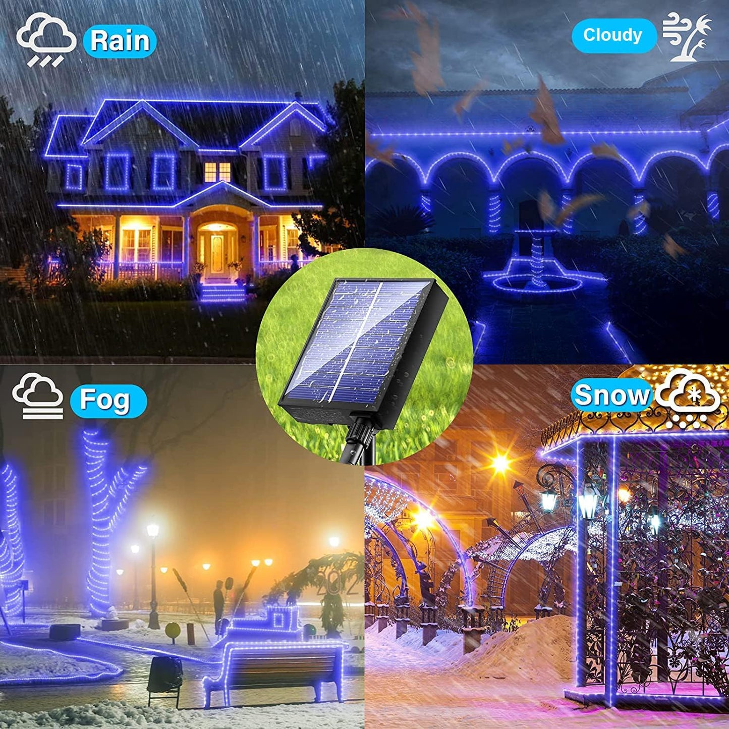 New Upgraded Solar Rope Lights Outdoor Waterproof 19 Modes 300 LED 105ft Solar String Lights with Remote Timing Dimmable Tube Light for Outside Pool Tree Patio Yard Christmas Decoration (300LED-Blue)
