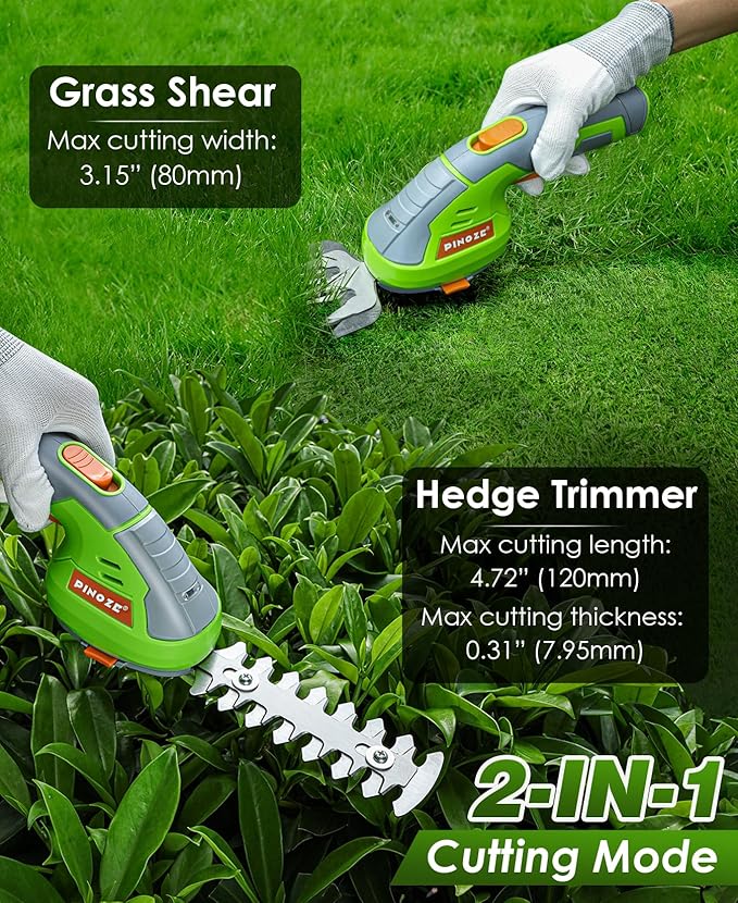Cordless Grass Shear & Hedge Trimmer - 2 in 1 Handheld 7.2V Small Electric Bush Trimmer, 2.0Ah Rechargeable Battery Powered Shrub Trimmers Grass Cutter for Garden, Yard, Lawn Care - Grey/Green